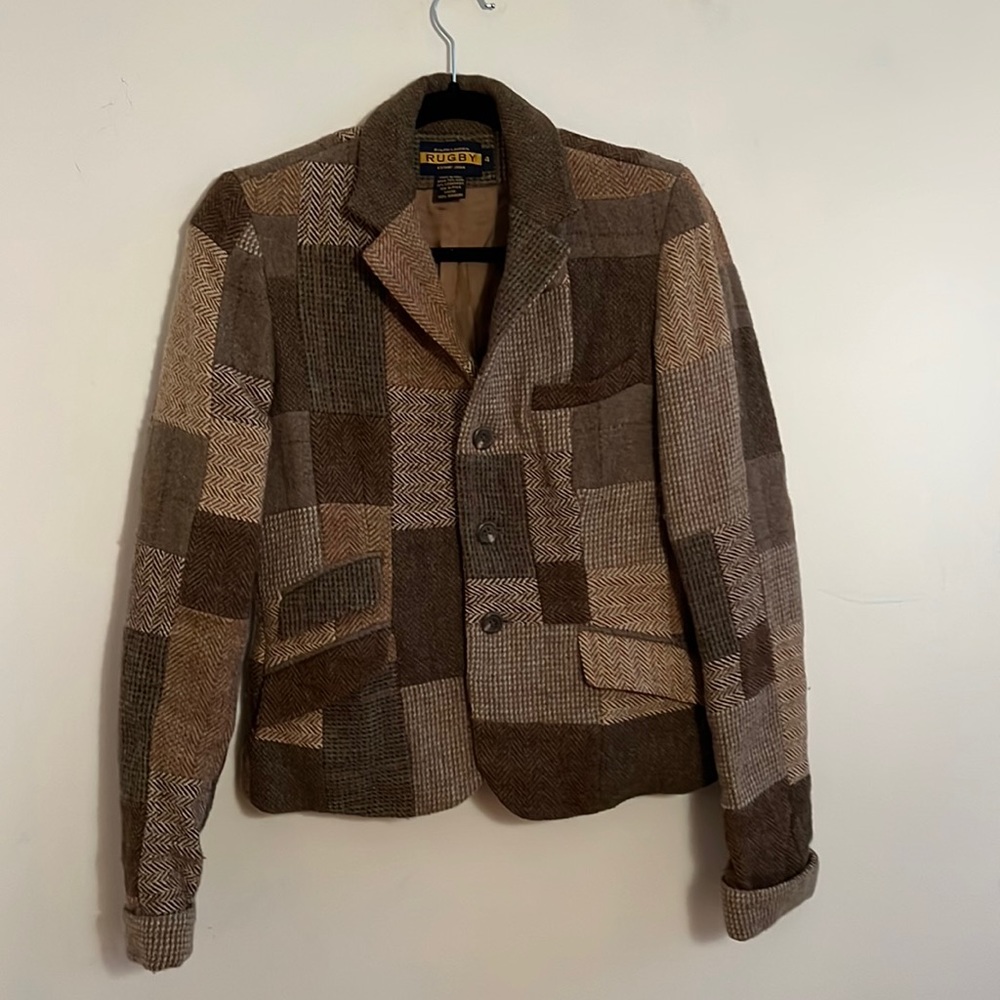 Rugby wool tweed patchwork blazer